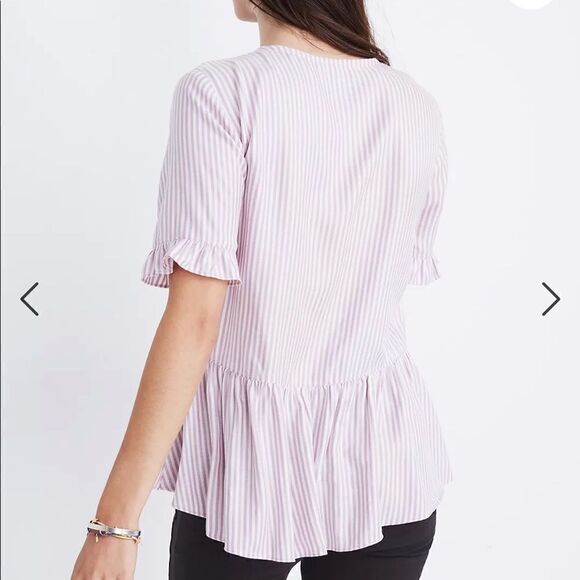 Madewell Studio Ruffle-Hem Top in Lavender Stripe size XS - Picture 4 of 8